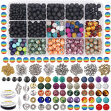 EuTengHao 702Pcs Lava Beads Stone Rock Beads Rainbow Striped Beads Kit with Chakra Beads Cloisonne Beads Spacer Beads Bracelet String Cord for Diffuser Essential Oils Adult Jewelry Making Supplies