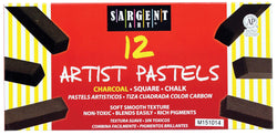 Sargent Art Non-Toxic Square Compressed Charcoal Pastel, 2-3/8 x 3/8 in, Pure Black, Pack of 12