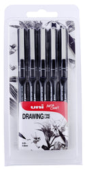 PIN 5pc Drawing Pen, Black Ink, 5 Pack Assorted Nib Sizes