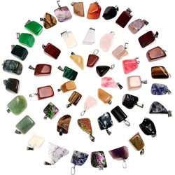50 Pieces Mixed Irregular Healing Stone Beads Bullet Shape Crystal Stone Pendants Quartz Charms with Storage Bag for Jewelry Making (Style 1)