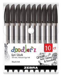 Zebra Pen Doodlerz Gel Stick Pens, Bold Point, 1.0mm, Vibrant Black Dye Ink, 10 Pack