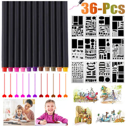 Fineliner Pens, Outgeek Bullet Supplies Journal Drawing Pens No Bleed Pens 24 Color and 12PCS Stencil Notebook Diary Scrapbook DIY Drawing Templates Plastic Planner Kit