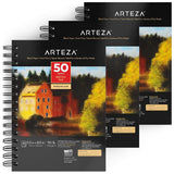 ARTEZA Black Sketch Pad, 5.5x8.5", Pack of 3, 150 Sheets (90lb/150gsm), 50 Sheets Each, Spiral-Bound, Heavyweight Paper, for Graphite & Colored Pencils, Charcoal