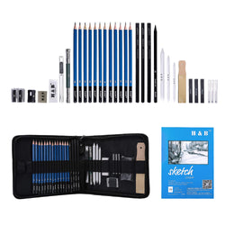 H & B Sketching Pencils Set, 33-Piece Drawing Pencils and Sketch Kit, Complete Artist Kit Includes Sketch Pad, Graphite Pencils, Pastel Stick and Eraser, Professional Sketch Pencils Set for Drawing