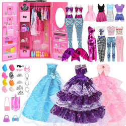 Doll Clothes and Accessories with Closet Wardrobe Kit for 11.5 Inch Girl Dolls Dress up Including Wardrobe Suitcase Clothes Wedding Dress Fashion Dress Outfits