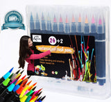 Watercolor Brush Pens with Fine Tips (24 Pc. Set) Art Colors for Coloring, Painting, Drawing, and Calligraphy | Acid Free, Non-Toxic | Paint Brush Markers Great for Kids, Adults