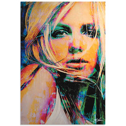 Pop Art 'Britney Spears Snow Blind' by Artist Mark Lewis, Colorful Britney Spears Painting Limited Edition Giclee Print on Metal