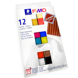 Staedtler FIMO Leather Effect Modelling Moulding Oven Bake Clay - 12 x 25g Blocks - Assorted Colours