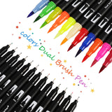 RIANCY Dual Tip Art Markers with Journal Stencil, 100 Assorted Colors, 0.4mm Fine Tip and Brush Tip for Fine Art, Brush Lettering, Faux Calligraphy, Water Color Illustrations (100 Colors)