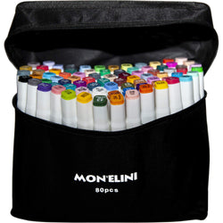 MON'ELINI 80 Alcohol Based Color Permanent Markers Set - Cute, Bright, Smudge-Proof, Fade-Proof - Carry Case - Dual Sided - Fine and Broad Tip - for Art, Professionals, Adults, Kids - 80 Pcs Assorted