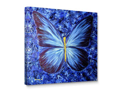 Niwo Art (TM - Blue Butterfly, Floral Painting Artwork - Giclee Wall Art for Home Decor,Office or Lobby, Gallery Wrapped, Stretched, Framed Ready to Hang (16"x16"x3/4")