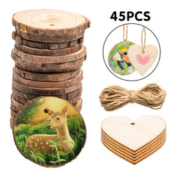 Unfinished Natural Wood Slices - 40 Pcs 2"-2.4" Pine Wood Kit Wooden Circles for Arts Crafts Ornaments DIY Weddings Christmas, with 33 Feet Twine, 5 Pcs Heart Shape Wood Slices As Bonus