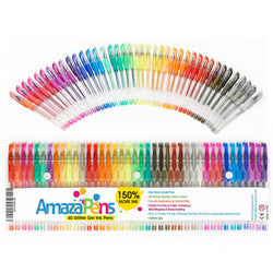 AmazaPens Gel Coloring Pens - 40 Pack Super Glitter | 150% More Ink Than Other Sets | Best for Adding Sparkle to Your Adult Coloring Books and Art Projects