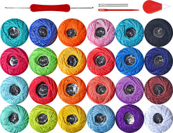 24 Pcs Rainbow Crochet kit -Crochet Thread-5g Cotton Thread Balls- Crochet Yarn for Begingers Size8-100% Contton Yarn with Free Set of Crochet Hook,Yarn Needle,Threader&Sewing Needles