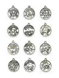 Round Zodiac Sign Charms 12 Constellation Pendants Beads DIY for Necklace Bracelet Jewelry Making and Crafting, JIALEEY 12 PCS Antique Tibetan Silver