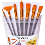 Acrylic Paint Brushes Set for Art Crafts - Face Body Makeup Painting - Watercolor Oil Brush Painting Gouache Blending - Fabric Set of 7 Types of Brushes for Adults and Kids with a Black Handle