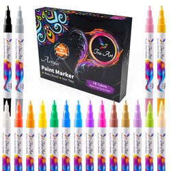 Acrylic Paint Pens Set of 18 Vibrant Color Markers Kit For Rock Painting, Ceramic, Stone, Porcelain, Glass, Wood, Metal, Fabric, Canvas, Mugs &More |Extra Fine Tip| Water-based, Non-Toxic & Opaque Ink