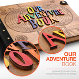 Upgraded Scrapbook Photo Album 3D Wood Letters Cover Our Adventure Book Pixar Up Handmade DIY Anniversary Scrapbook Valentines Day Gifts Bonus Luxury Gift Box with Decoration Star (Brown, Large)