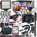 Canon EOS Rebel T7i DSLR Camera Premium Video Creator Kit with Canon 18-55mm Lens + Sony Monitor Series Headphones + Video LED Light + 32gb Memory + Monopod + High End Accessory Bundle