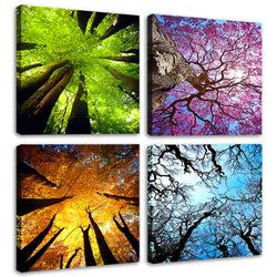 Moco Art 4 Panels Canvas Wall Art Spring Summer Autumn Winter Four Seasons Landscape Color Tree Painting Picture Prints Modern Giclee Artwork Stretched and Framed for Living Room Home Decoration