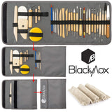 BlackyVox Pottery and Clay Sculpting Tools Double Sided Tool Set Sturdy Toolkit 28 Pcs for Polymer Clay Tools For Carving and Chipping Sculpting Tool Set for Beginner Carrying Case Artist Apron Cloth