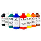 MILO Acrylic Paint Set of 8 Colors 8 oz (237 ml) Bottles Primary Color Artists Quality Painting Art Set | Made in USA