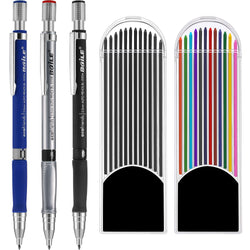 Jovitec 3 Pieces 2.0 mm Mechanical Pencil with 2 Cases Lead Refills, Color and Black Refills for Draft Drawing, Writing, Crafting, Art Sketching