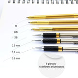 Bellofy Mechanical Pencils Set 14 Piece-0.5, 0.7, 0.9mm Leads-2B, HB, 2H Graphite Lead Holders 2.0mm-54 Lead Refills-2xWhite Eraser-School Supplies Art Set Drawing Pencils-Writing,Drafting,Sketching