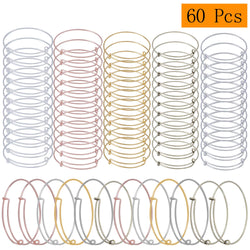 60Pcs Expandable Bangle Bracelet Adjustable Bracelets Blank Wire Bangle for Women DIY Jewelry Making, 12 Pcs Each Color