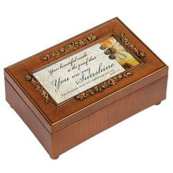 Cottage Garden You are My Sunshine Rich Walnut Finish Jewelry Music Box - Plays Song You are My Sunshine