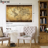 Decor MI Vintage World Map Canvas Wall Art Retro Map of The World Canvas Prints Framed and Stretched for Living Room Ready to Hang 24"x35"
