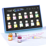 Glass Dipped Pen Ink Set-Crystal Pen with 12 Colorful Inks for Art, Writing, Signatures, Calligraphy, Decoration, Gift