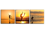 NAN Wind 3 Pcs Canvas Print Girl Dancing in The Sunset on Beach Wall Art Dancing Water Painting Girl Dance Pictures Print On Canvas for Home Decor Decoration Gift