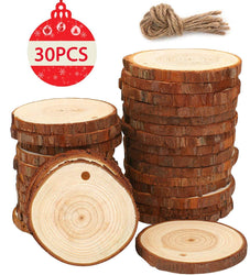 Suewio Natural Wood Slices 30 Pcs 2.4-2.8 Inches Craft Wood kit Unfinished Predrilled with Hole Wooden Circles Great for Arts and Crafts Christmas Ornaments DIY Crafts