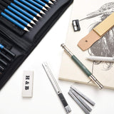 AGPTEK Drawing Kit (41-Piece Set) Including Pencils, Pastel Pencils, Erasers, Knife, Pencil Extender, Sharpener, Sketch Book(60 Sheets) & Carry Case for Teens Kids Adults