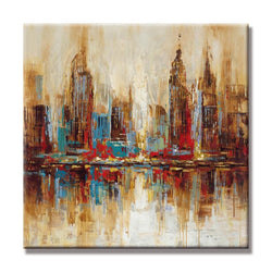 UAC WALL ARTS- 100% Hand Painted Cityscape Extra Large Colorful City Modern Gallery Wrapped Abstract Landscape Oil Paintings on Canvas Wall Art for Living Room Bedroom Home Decorations Ready to Hang