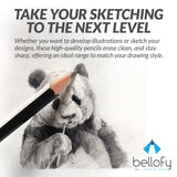 Bellofy 12 Drawing Pencils - Art Pencils Sketch Travel Set Artists Drawing Kit - 9B, 8B, 7B, 6B, 5B, 4B, 3B, 2B, B, HB, F, H - Precision Graphite Pencils for Adults & Kid Artists