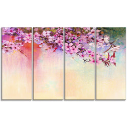 Design Art PT14088-48-28-4P Watercolor Painting Cherry Blossoms - Flower Canvas Print Artwork 48x28-4 Equal Panels