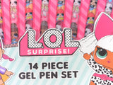 L.O.L Surprise Dolls Gel Pens on Card, Assorted Colors Glitter Pen Writing Tool Collectible, Stocking Stuffers, Party Favors, Goodie Items & Gift for Kids, Girls School & Office Supplies (14 Pcs Set)