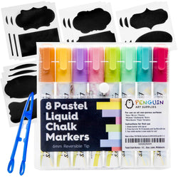 Pastel Chalk Markers - 8 Colors with Bonus 24 Chalk Stickers - Premium Erasable Liquid Chalk Marker Pen with Reversible Tip - Perfect for Easter, Mason Jars, Windows, Glass, Labels, Whiteboards
