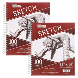 U.S. Art Supply 11" x 14" Side Spiral Bound - 60lb Sketch Drawing Pad (Pack of 2 Pads) - 100 Sheets in Each Sketch Paper Pad