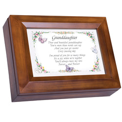 Cottage Garden Dear and Beautiful Granddaughter Dark Wood Finish Jewelry Music Box - Plays Tune You are My Sunshine