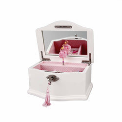 Art Lins Elle Ballerina Music Jewelry Box with Lock, Small, Wooden Case, White