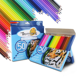 Thornton's Art Supply Professional Premier Wooden Colored Pencils Set, Great For Drawing, Sketch, Adult Coloring, Artist, Beginners, School Kids Assorted Colors, 50 Pack