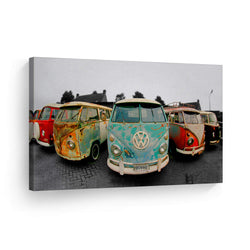 Decorative Canvas Print Vintage Volkswagen Van Bus Art Modern Wall Décor Artwork Wrapped Wood Stretcher Bars - Ready to Hang -%100 Handmade in The USA - 19x28