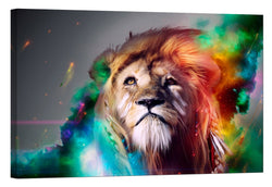 LightFairy Glow in The Dark Canvas Painting - Stretched and Framed Giclee Wall Art Print - Lion in Colors - Master Bedroom Living Room Décor - 24 x 16 inch