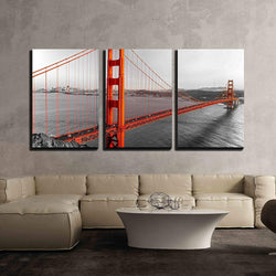 wall26 - 3 Piece Canvas Wall Art - Golden Gate in San Francisco, California, USA. - Modern Home Decor Stretched and Framed Ready to Hang - 24"x36"x3 Panels