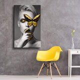 Canvas Wall Art Abstract Sexy Beauty with Gold Butterfly Black and White Wall Decor, Fashion Women Art Modern Wall Painting for Home Decor Stretched Ready to Hang 24x36 inches