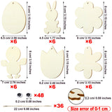 120 Pieces Unfinished Wood Easter Ornaments Egg Bunny Duck Tulip Shape Cutouts with Holes Hang Tags Favor Tags Gift Tags Treats Tags with Twines and Googly Wiggle Eyes for Easter Springtime Craft