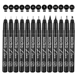 Precision Micro-Line Pens, 13 Size Calligraphy Brush Pen, Waterproof Archival Ink Fineliner Pens for Hand Lettering, Sketching, Artist Illustration, Technical Drawing, Scrapbooking (Black)